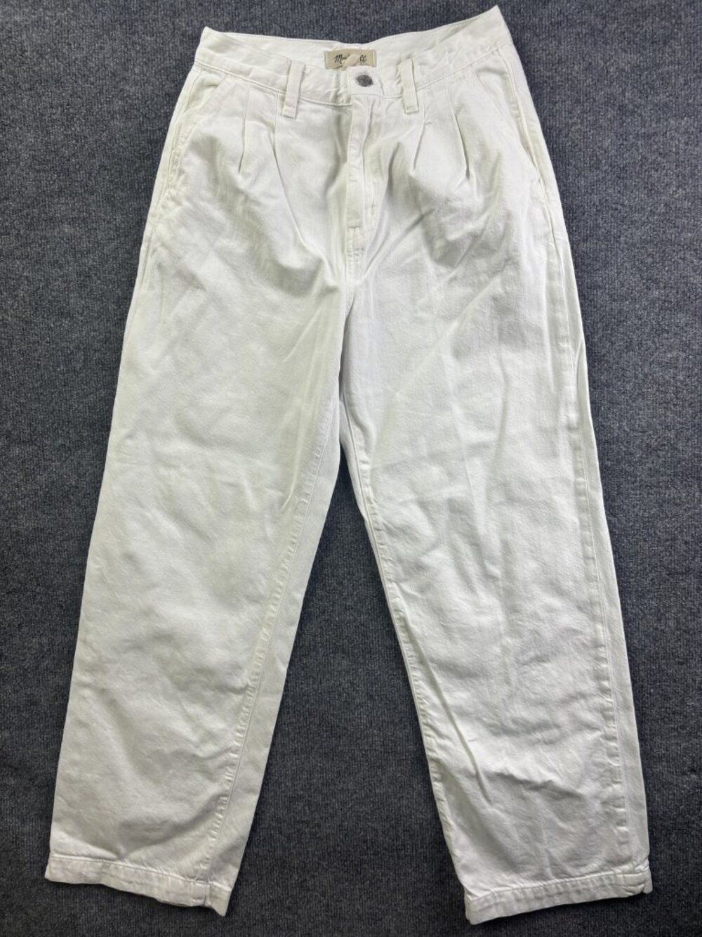 Madewell Baggy Straight Jeans Womens 26 White High Rise Relaxed Pleated 26x29
